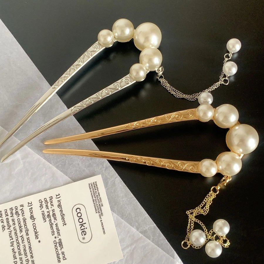 elegant classical geometric imitation pearl alloy plating hairpin