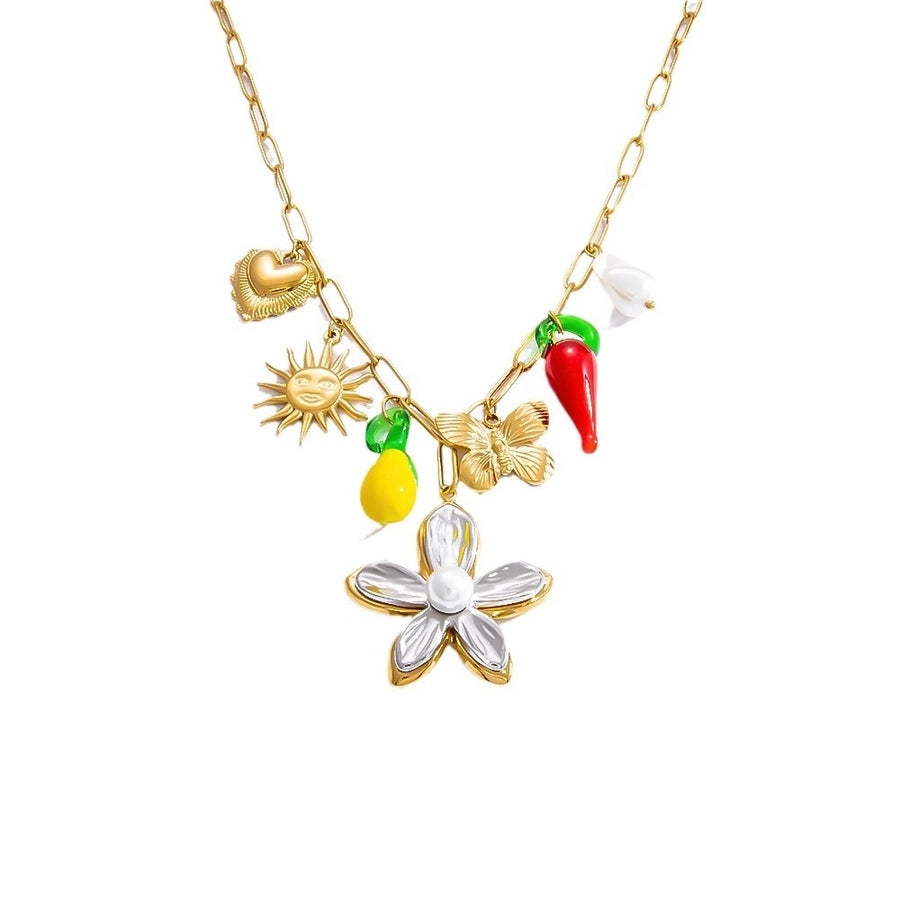 Jewelry Elegant Classic Style Streetwear Heart Shape 304 Stainless Steel Plating Multi Charms Necklace