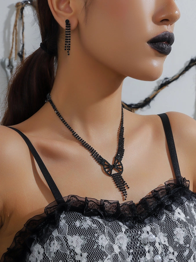 Jewelry Glam Shiny Bow Knot Rhinestone Copper Jewelry Set