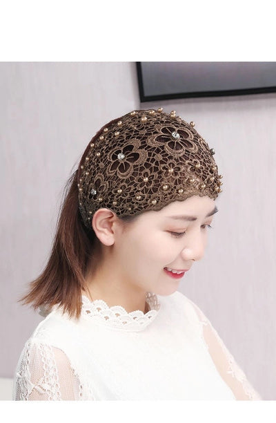 Plum Blossom Hollow Hair Band Nail Beads Shake Voice Internet Celebrity Wide Edge Pressed Hair Covering White Hair Headband Women's Headdress Headgear Hair Band
