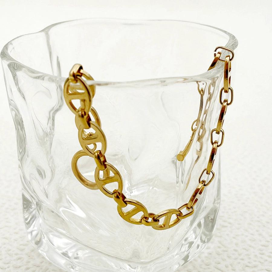 Elegant Classic Style Roman Style Oval Pig nose 304 Stainless Steel 14K Gold Plated Bracelets In Bulk