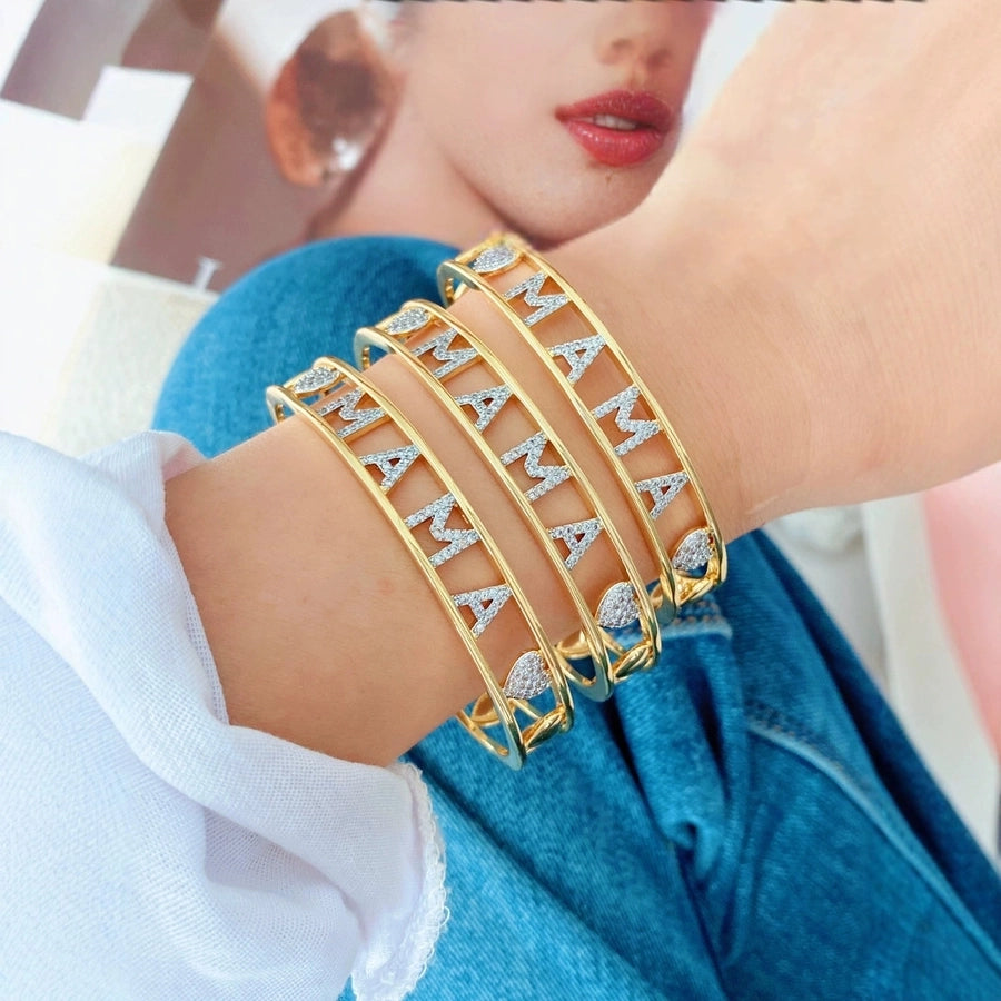 Jewelry Vintage Style Classic Style Letter Copper Zircon Mixed Metal Plating Bangle