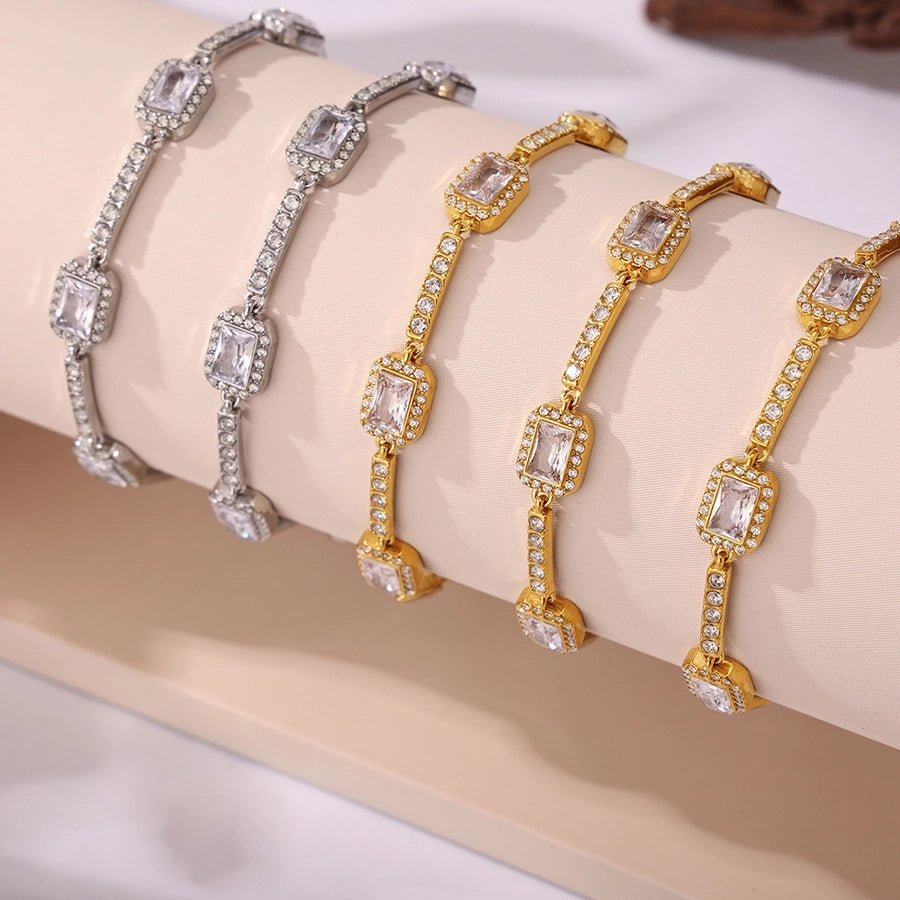 Luxurious Vacation Shiny Square 304 Stainless Steel 18K Gold Plated Zircon  Bracelets In Bulk