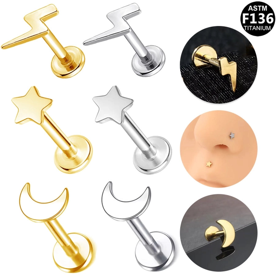 1 Piece Lip Rings Casual Star Moon Pure Titanium Titanium Alloy 14K Gold Plated White Gold Plated Lip Rings Ear Cartilage Rings & Studs