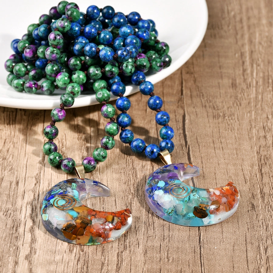 Vintage Style Ethnic Style Moon natural stone Pendant Necklace In Bulk