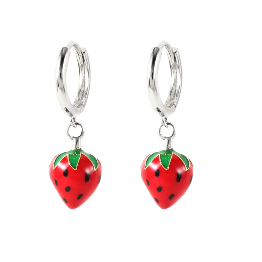 1 Pair Cute Fruit Strawberry Epoxy Copper Drop Earrings
