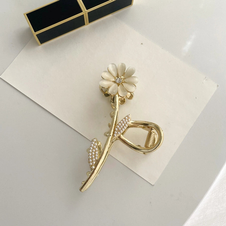 casual simple style round crown solid color metal inlay pearl hair claws