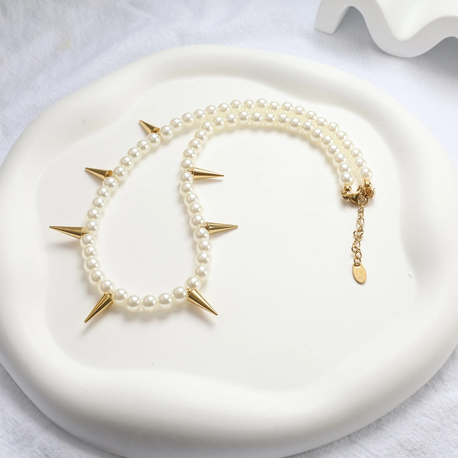 Jewelry Simple Style Geometric 304 Stainless Steel Artificial Pearl Plating  Bracelets Necklace