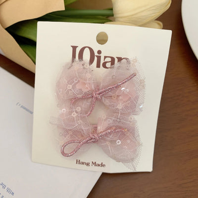 Women's Cute Sweet Korean Style Bow Knot Gauze Sequins Handmade Lace Hair Clip Hair Tie