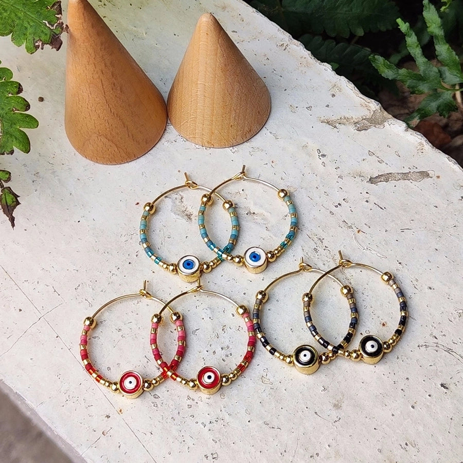 1 Pair IG Style Devil's Eye Beaded Copper Earrings