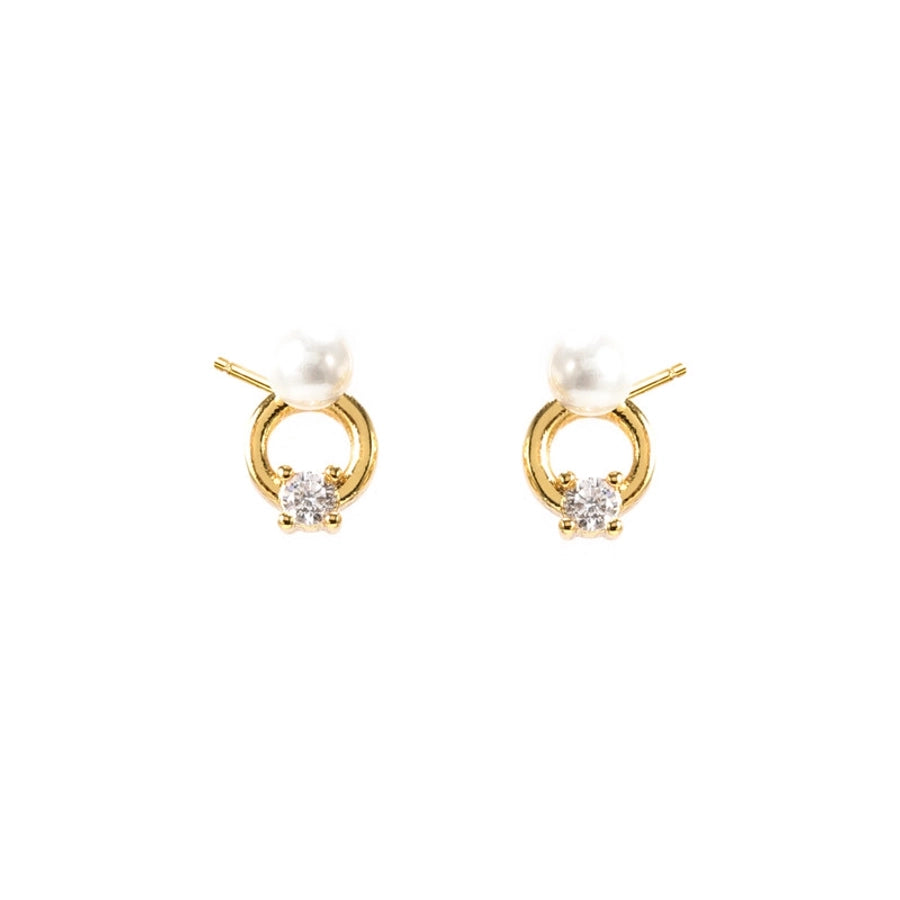 1 Pair IG Style Simple Style Round Plating Inlay Copper Pearl Zircon 18K Gold Plated Ear Studs