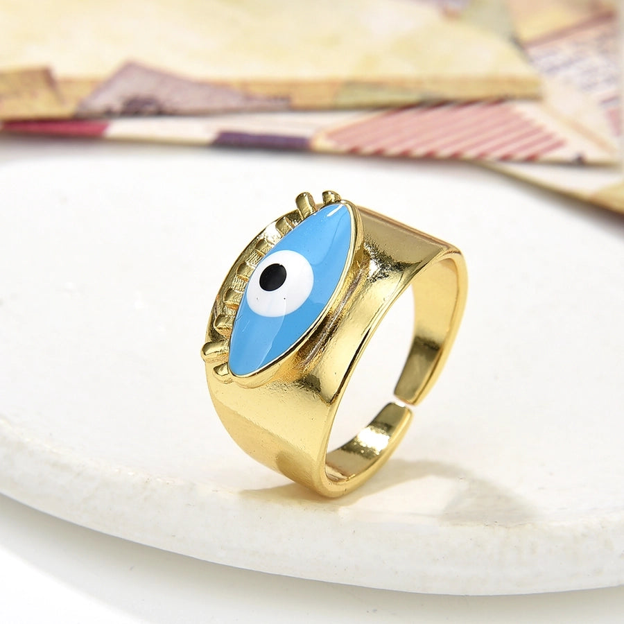 Copper Plating 18K Color Retaining Glossy Dripping Oval Eye Wide Open Ring
