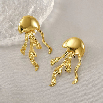 1 Pair Marine Style Animal Jellyfish Polishing Titanium Steel Ear Studs