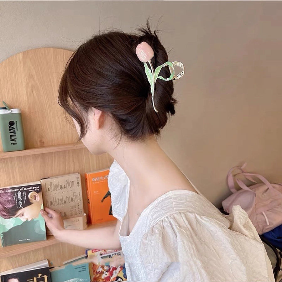 Small fresh tulip flower hairpin back head clip hair shark clip Japanese and Korean wind high-grade hair accessories women