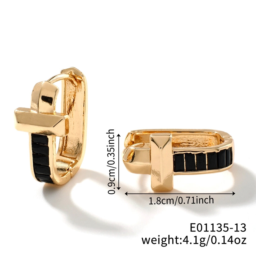 1 Pair Elegant Simple Style Shiny Geometric Inlay Copper Glass K Gold Plated Rhodium Plated Ear clip