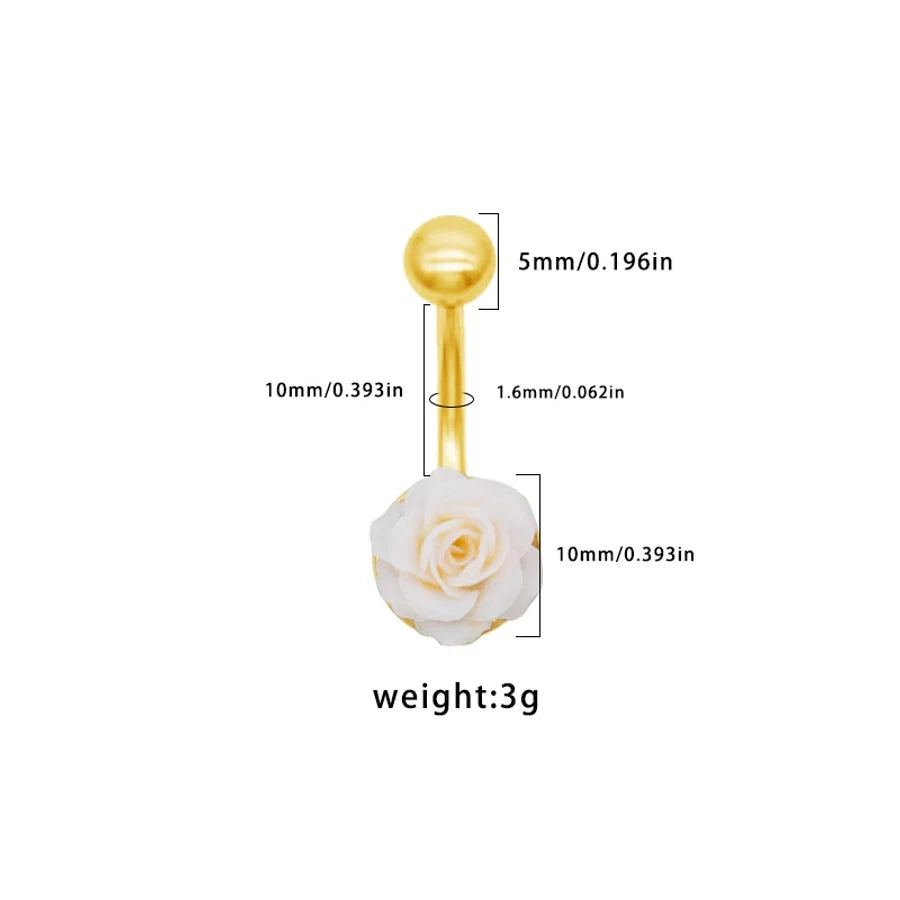 1 Piece Belly Rings Punk Simple Style Artistic Maple Leaf Rose 316 Stainless Steel  Alloy Epoxy Acrylic Rhinestones 18K Gold Plated