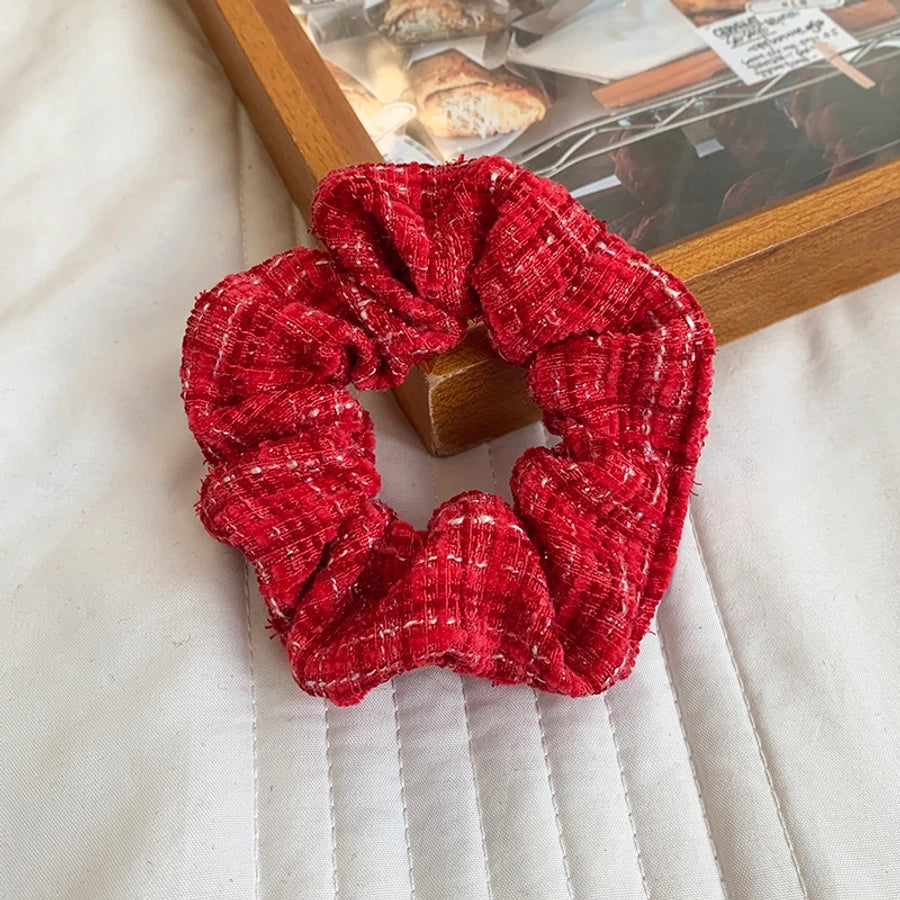 Women's Casual Plaid Solid Color Cloth Fabric Flannel Hair Tie