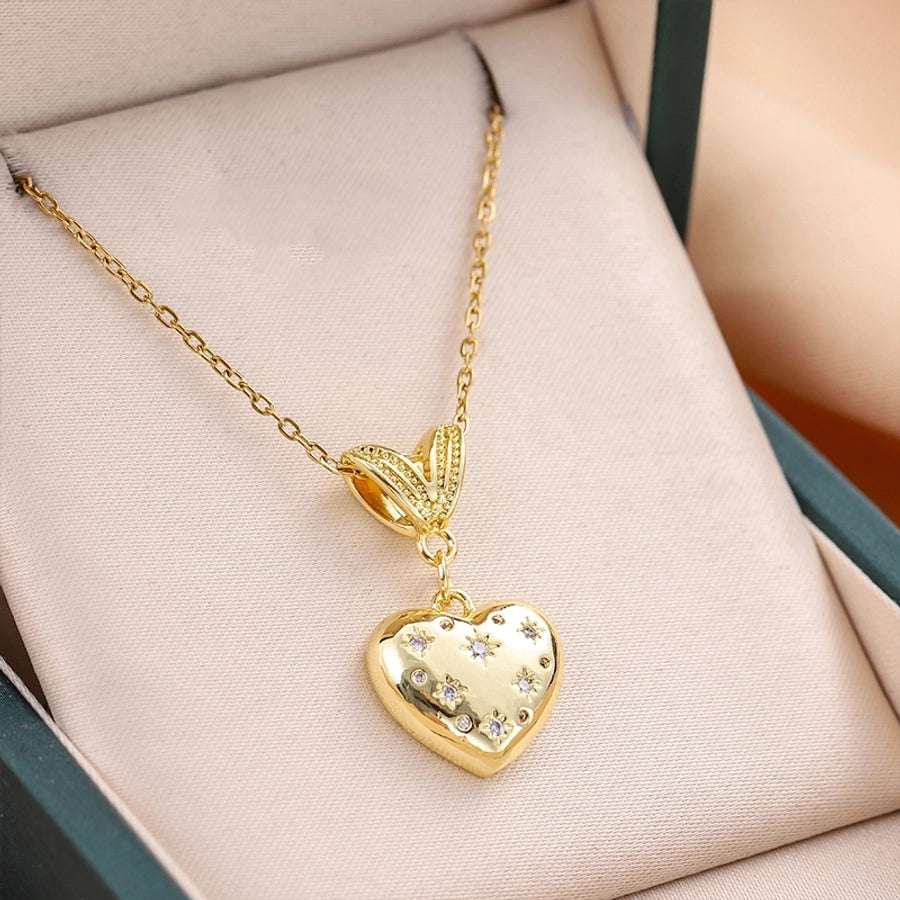 Jewelry Cute Heart Shape 316L Stainless Steel  Copper 18K Gold 18K Gold Plated Pendant Necklace