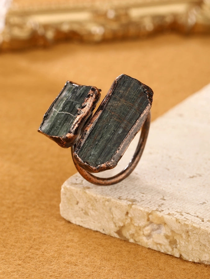 Gem Stone Copper Asymmetrical Inlay Geometric Gem Argyle Natural Stone Gem Crystal Open Rings
