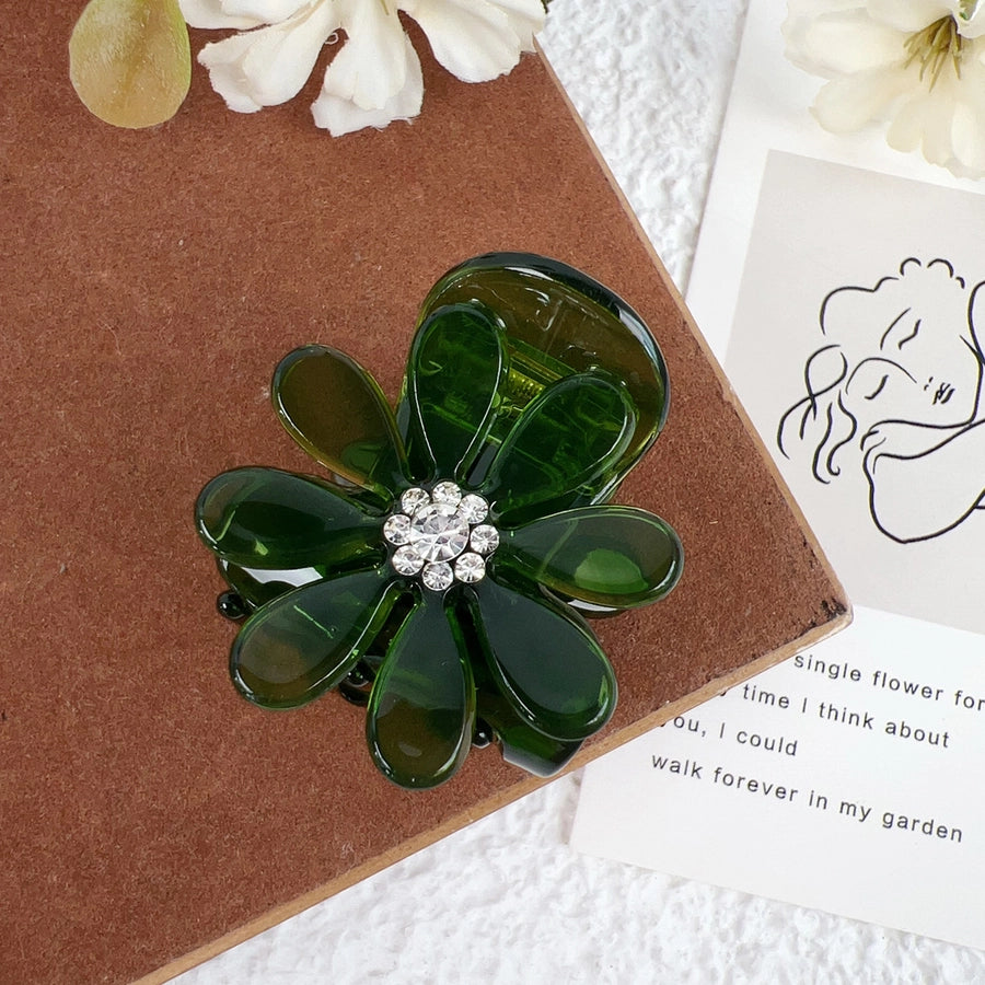 Women's Sweet Flower Acetic acid sheets Inlay Rhinestones Hair Claws