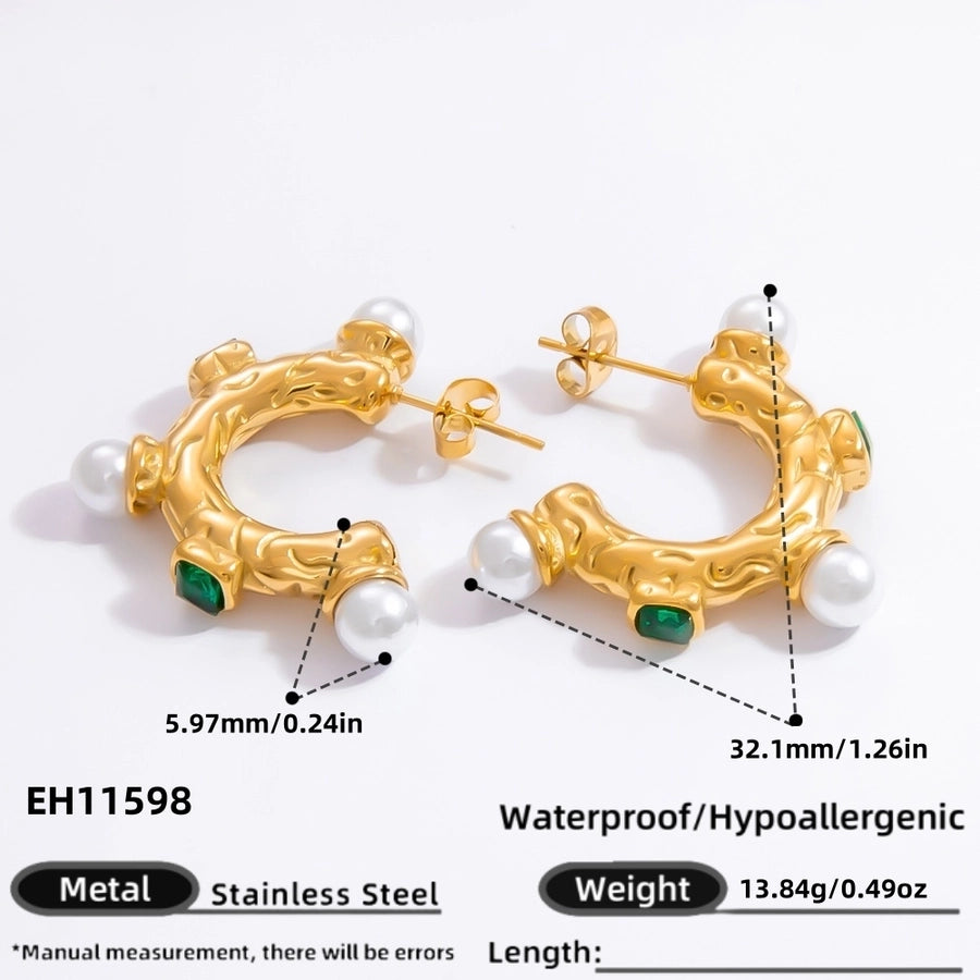 1 Pair Elegant Solid Color Plating Inlay 304 Stainless Steel Pearl 18K Gold Plated Earrings Ear Studs