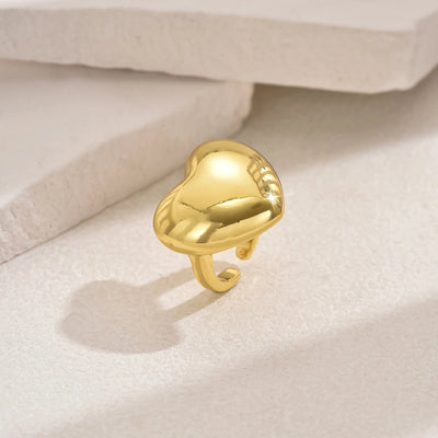 A Copper-Plated Gold Glossy Heart Inlaid Zircon Bow XINGX Sweet Light Luxury Daily Date Gift Women's Ring