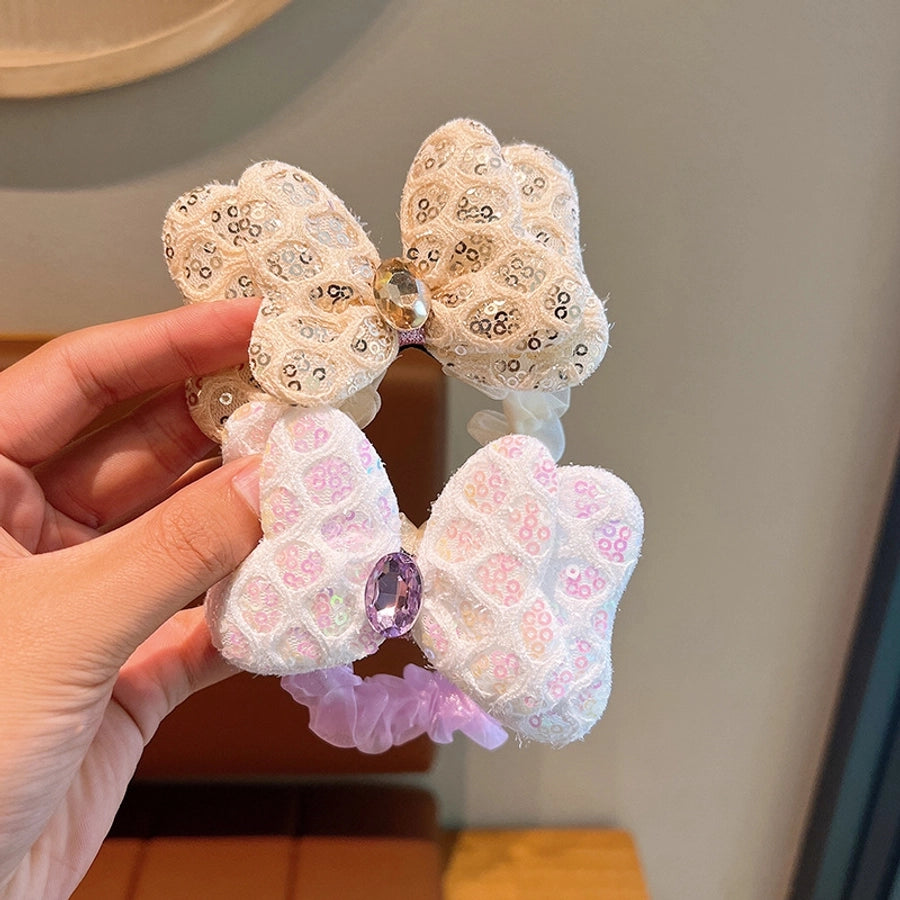 sweet bow knot cloth inlay rhinestones hair tie
