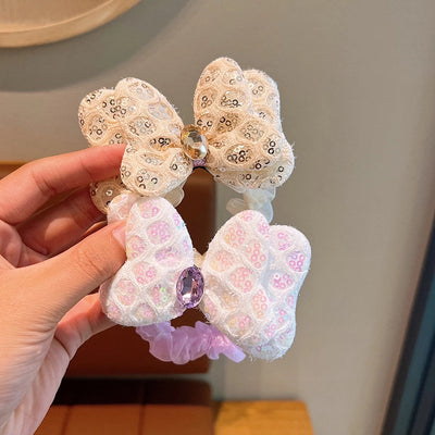 sweet bow knot cloth inlay rhinestones hair tie