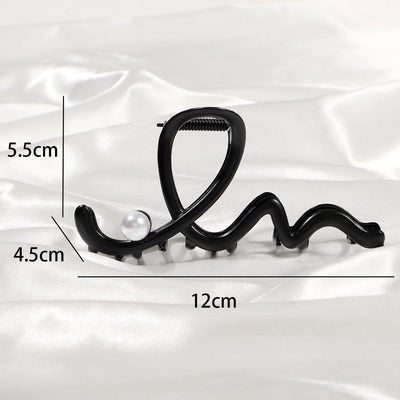 Women's Elegant Basic Waves Metal Inlaid Pearls Hair Claws