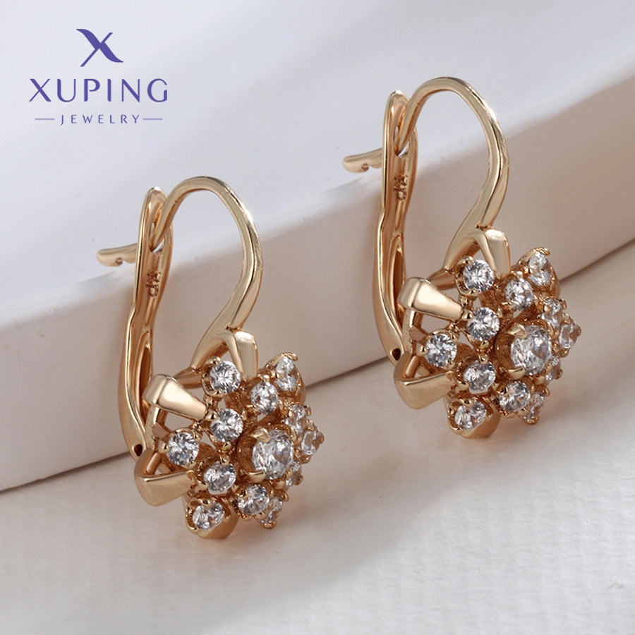 1 Pair Lady Sweet Flower Plating Copper Artificial Gemstones 18K Gold Plated Earrings