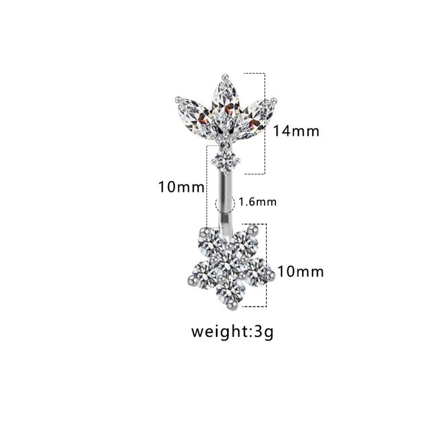 1 Piece Belly Rings Hip-Hop Sexy Heart Shape 316 Stainless Steel  Copper Plating Zircon White Gold Plated Gold Plated