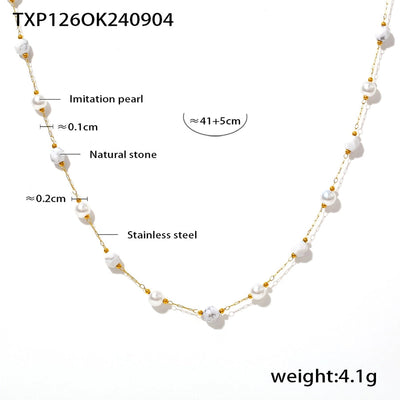 Europe and America  Natural Stone Imitation Pearl Clavicle Necklace Temperamental Bracelet  Style Niche Stainless Steel Jewelry Set
