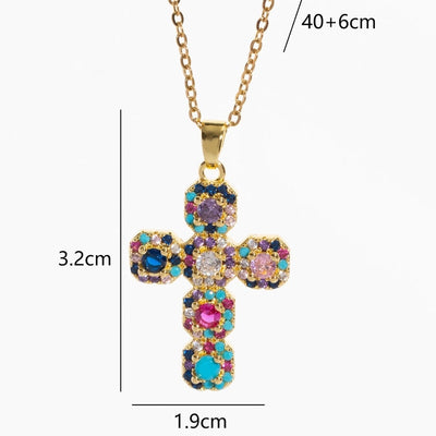 Copper Plating Cross Zircon Pendant Necklace