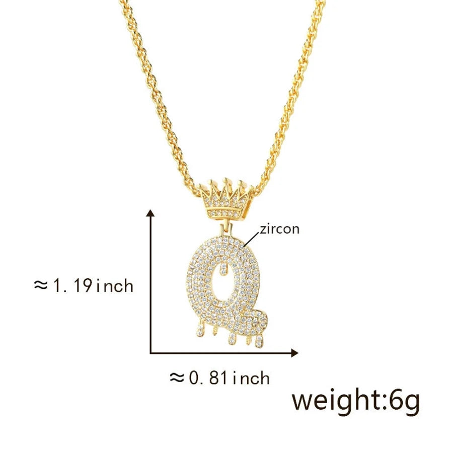 Copper Hemp flowers chain 18K Gold Plated Letter Zirconia Pendant Necklace