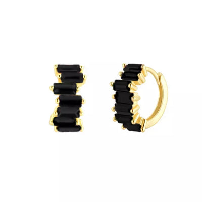 1 Pair Elegant Cute Shiny Geometric Copper Zircon 24K Gold Plated Hoop Earrings