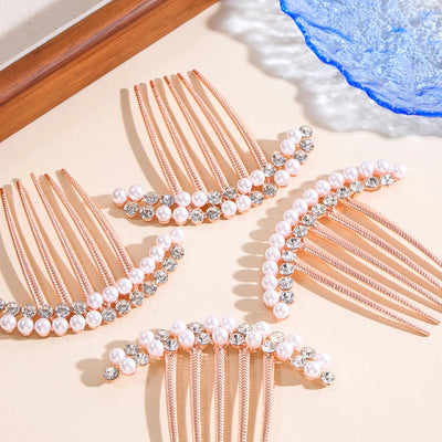 Korean fashion simple five-tooth rhinestone hair accessories pearl headdress travel accessories bride headdress hair