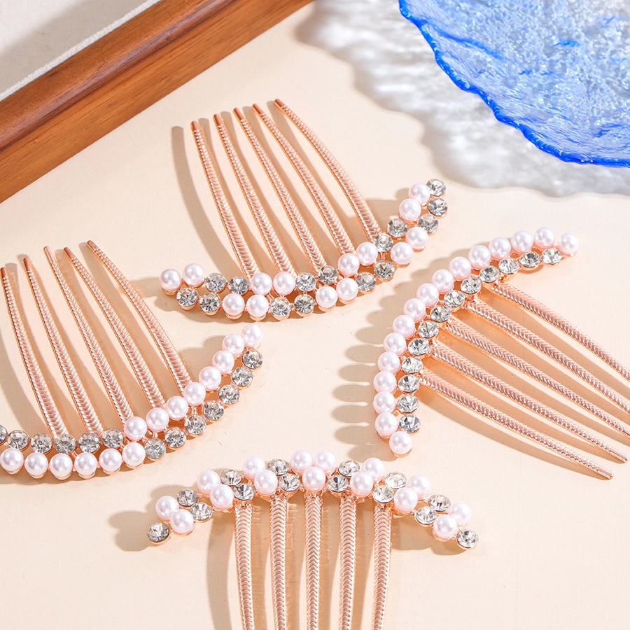 Korean fashion simple five-tooth rhinestone hair accessories pearl headdress travel accessories bride headdress hair