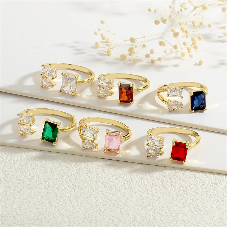 Copper Inlay Geometric Square Zircon Open Rings