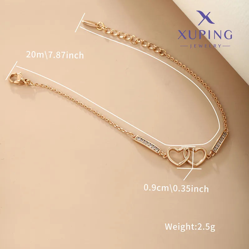 elegant xuping simple style heart shape alloy plating inlay artificial diamond 18k gold plated women's bracelets
