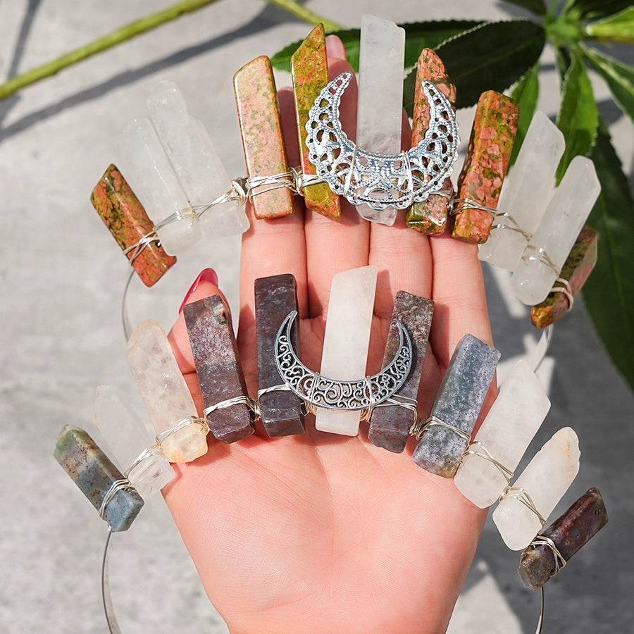 Women's Elegant Luxurious Bridal Moon Alloy Inlay Natural Stone Hair Band