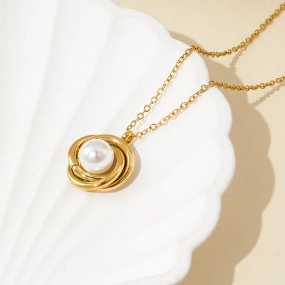 Jewelry Elegant Simple Style Geometric 304 Stainless Steel Artificial Pearls 14K Gold Plated Polishing Plating Inlay Rings Earrings Necklace