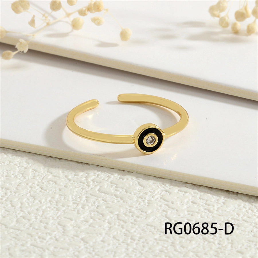 Copper Inlay Geometric Round Zircon Open Rings