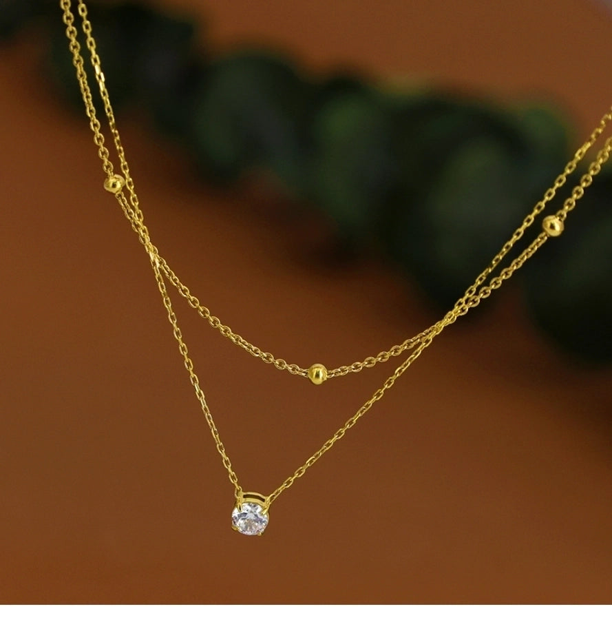 Jewelry Simple Style Round 304 Stainless Steel Zircon 18K Gold Plated Inlay Double Layer Necklaces