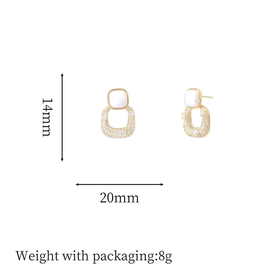 1 Pair Vintage Style Simple Style Geometric Round Heart Shape Plating Inlay Copper Natural Stone Zircon 18K Gold Plated Ear Studs