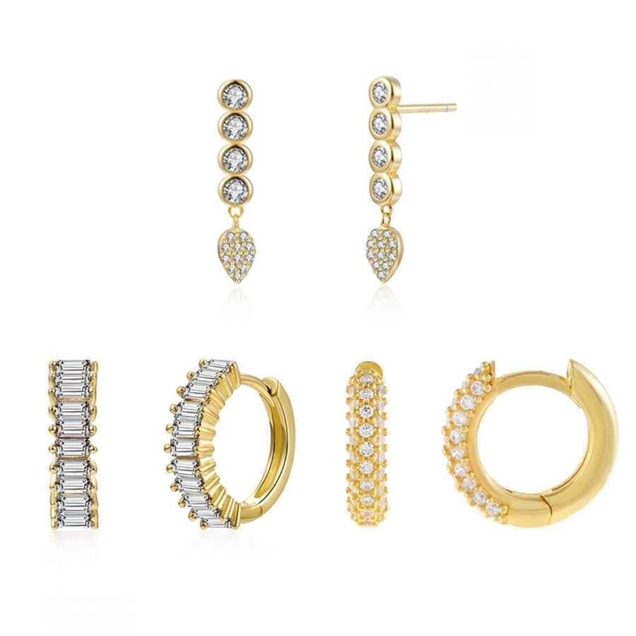 1 Pair IG Style Shiny Geometric Inlay Copper Zircon Gold Plated Earrings