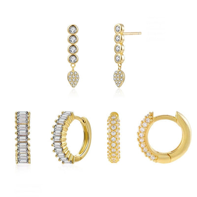 1 Pair IG Style Shiny Geometric Inlay Copper Zircon Gold Plated Earrings