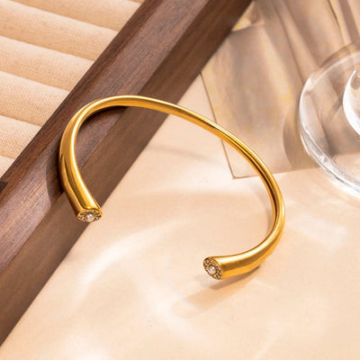 Romantic Simple Style C Shape 304 Stainless Steel Artificial Pearls Zircon Bangle In Bulk