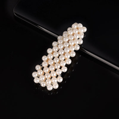 simple style geometric bow knot imitation pearl alloy plastic hair clip 1 piece