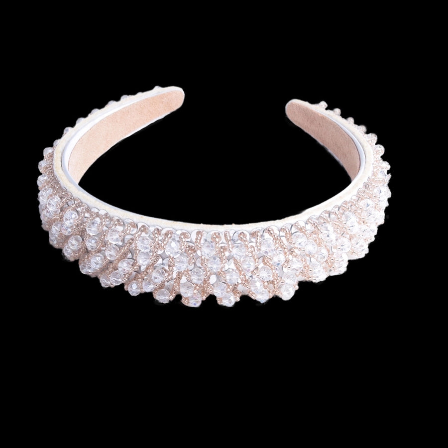 Women's Lady Geometric Artificial Pearl Cloth Rhinestone Hair Band