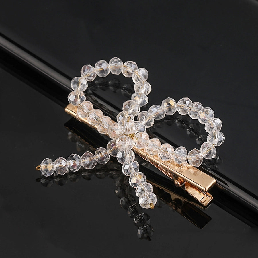 simple style geometric bow knot imitation pearl alloy plastic hair clip 1 piece